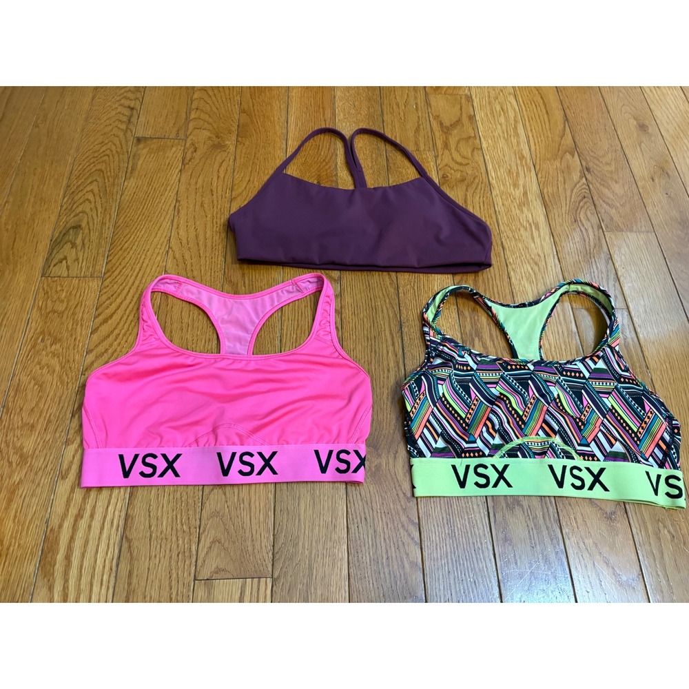 VSX Sport & Pavoi Sports Bra Bundle 3pc Pink Geometric Burgundy Large